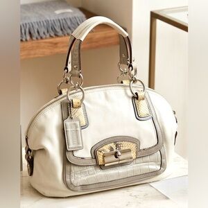 Coach Madison Dowel Satchel Bag  White Leather Python & Croc Trims 19308